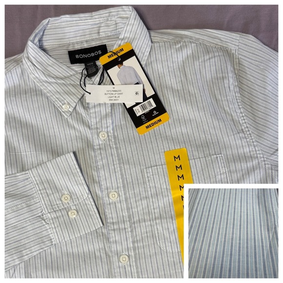 Bonobos Other - NWT Bonobos White Blue Stripe Shirt Button Down Cotton Men's Size Medium L/S